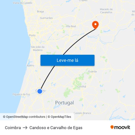 Coimbra to Candoso e Carvalho de Egas map
