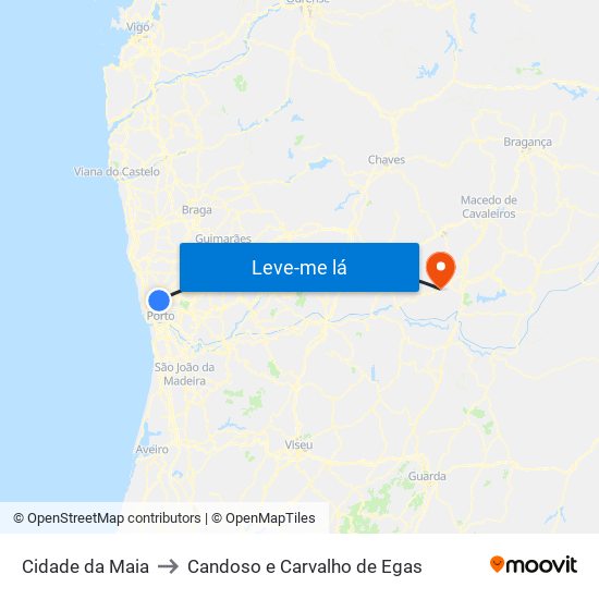 Cidade da Maia to Candoso e Carvalho de Egas map