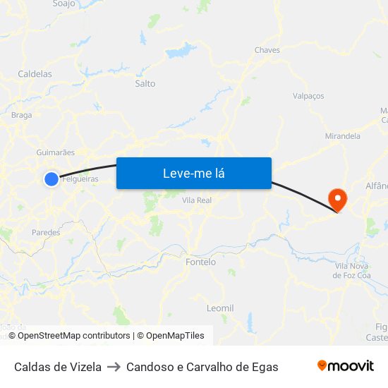 Caldas de Vizela to Candoso e Carvalho de Egas map