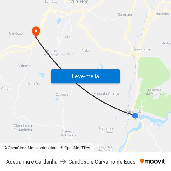 Adeganha e Cardanha to Candoso e Carvalho de Egas map