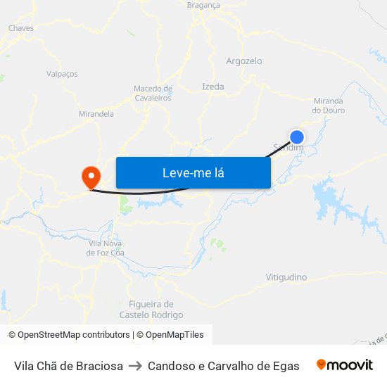 Vila Chã de Braciosa to Candoso e Carvalho de Egas map
