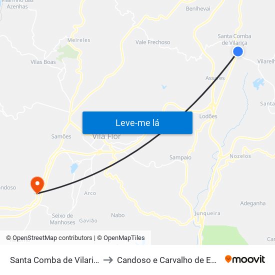 Santa Comba de Vilariça to Candoso e Carvalho de Egas map
