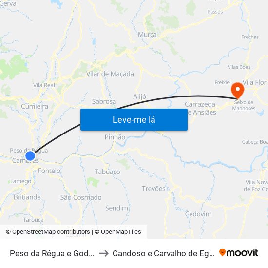 Peso da Régua e Godim to Candoso e Carvalho de Egas map