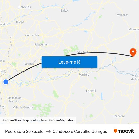 Pedroso e Seixezelo to Candoso e Carvalho de Egas map