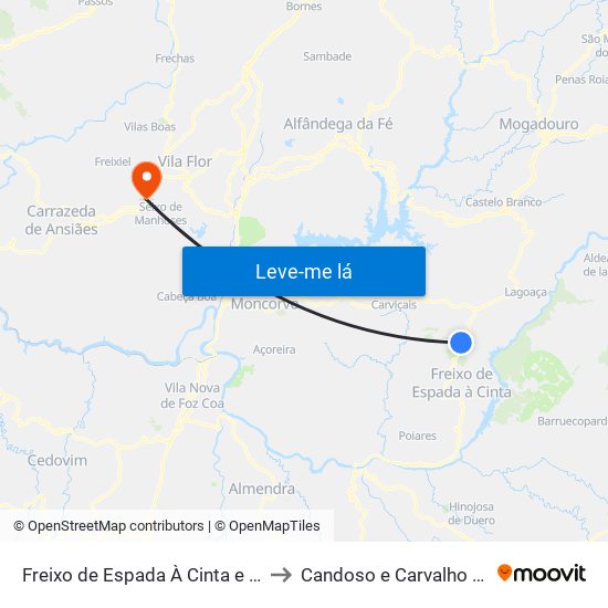 Freixo de Espada À Cinta e Mazouco to Candoso e Carvalho de Egas map