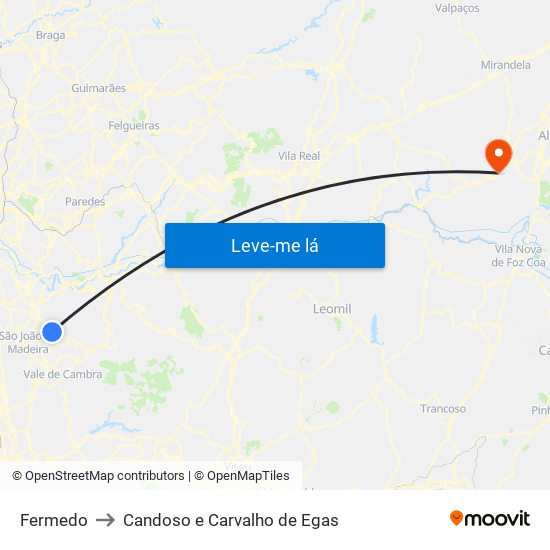 Fermedo to Candoso e Carvalho de Egas map