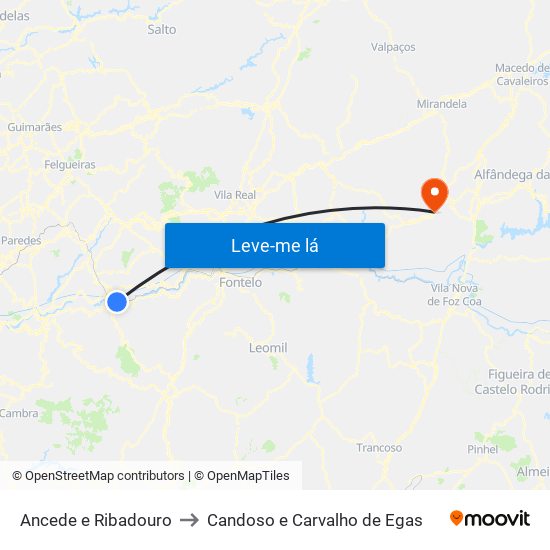 Ancede e Ribadouro to Candoso e Carvalho de Egas map