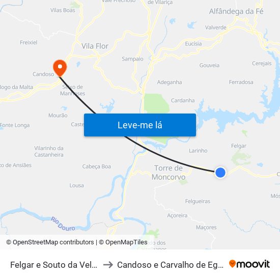 Felgar e Souto da Velha to Candoso e Carvalho de Egas map