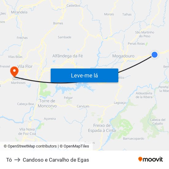 Tó to Candoso e Carvalho de Egas map