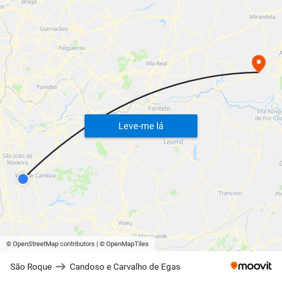 São Roque to Candoso e Carvalho de Egas map