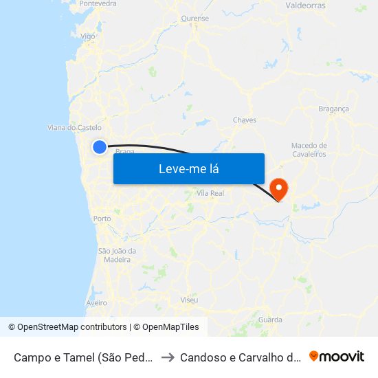 Campo e Tamel (São Pedro Fins) to Candoso e Carvalho de Egas map