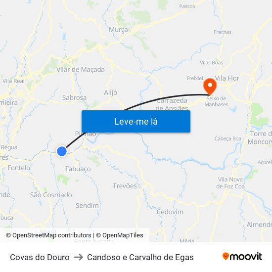 Covas do Douro to Candoso e Carvalho de Egas map
