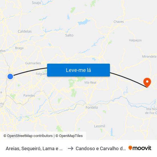 Areias, Sequeiró, Lama e Palmeira to Candoso e Carvalho de Egas map