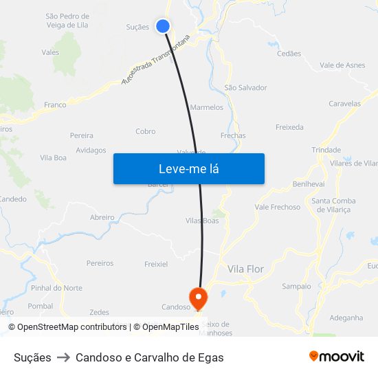 Suçães to Candoso e Carvalho de Egas map