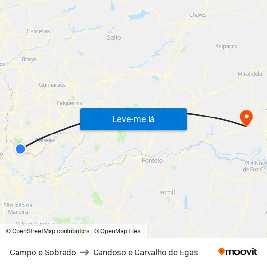 Campo e Sobrado to Candoso e Carvalho de Egas map