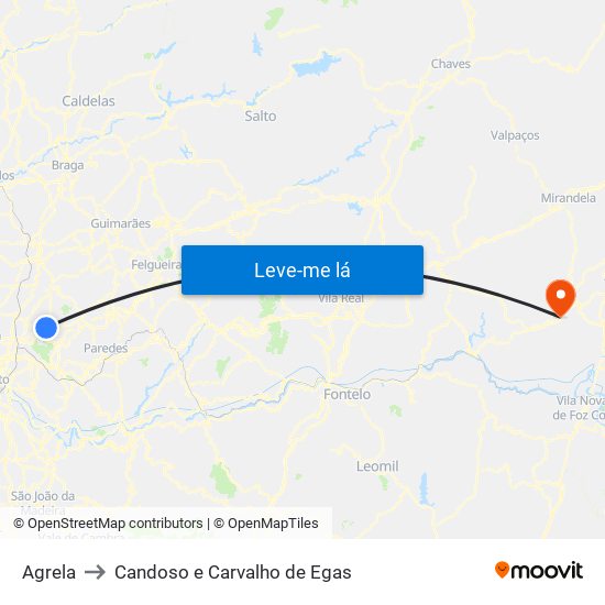 Agrela to Candoso e Carvalho de Egas map