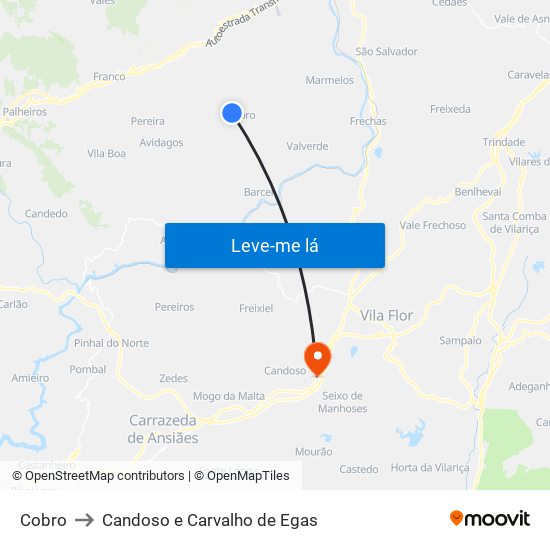 Cobro to Candoso e Carvalho de Egas map