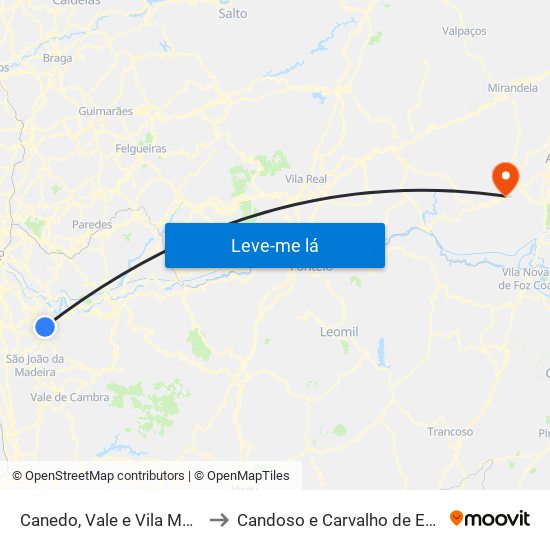 Canedo, Vale e Vila Maior to Candoso e Carvalho de Egas map