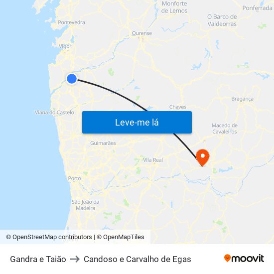 Gandra e Taião to Candoso e Carvalho de Egas map