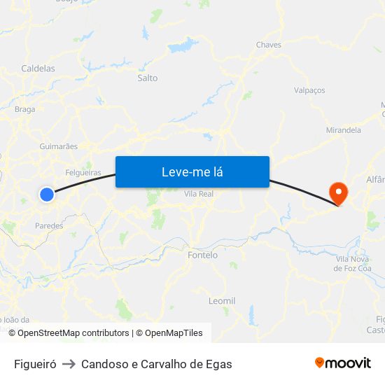 Figueiró to Candoso e Carvalho de Egas map