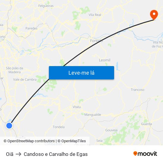 Oiã to Candoso e Carvalho de Egas map