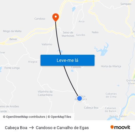 Cabeça Boa to Candoso e Carvalho de Egas map