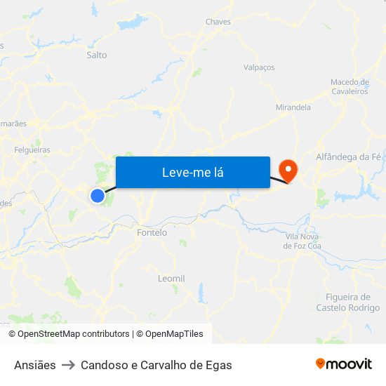 Ansiāes to Candoso e Carvalho de Egas map