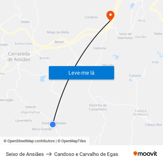 Seixo de Ansiães to Candoso e Carvalho de Egas map