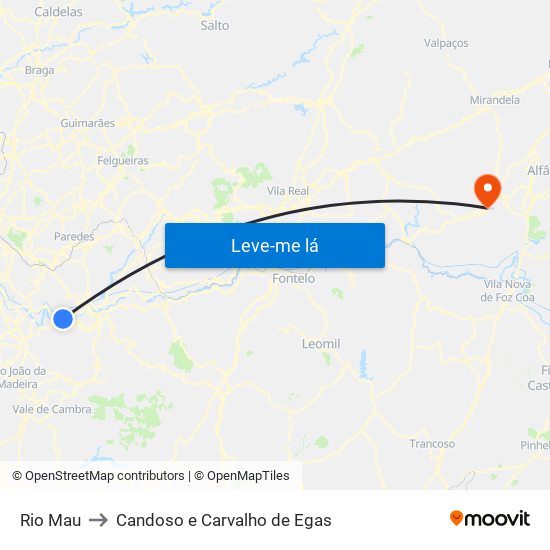 Rio Mau to Candoso e Carvalho de Egas map