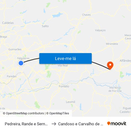 Pedreira, Rande e Sernande to Candoso e Carvalho de Egas map