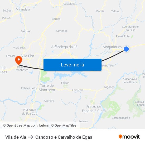 Vila de Ala to Candoso e Carvalho de Egas map