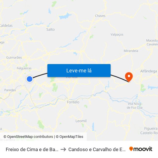 Freixo de Cima e de Baixo to Candoso e Carvalho de Egas map