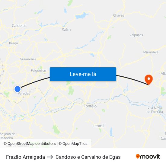 Frazão Arreigada to Candoso e Carvalho de Egas map