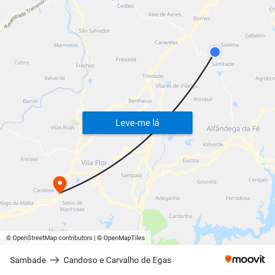Sambade to Candoso e Carvalho de Egas map