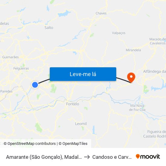 Amarante (São Gonçalo), Madalena, Cepelos e Gatão to Candoso e Carvalho de Egas map