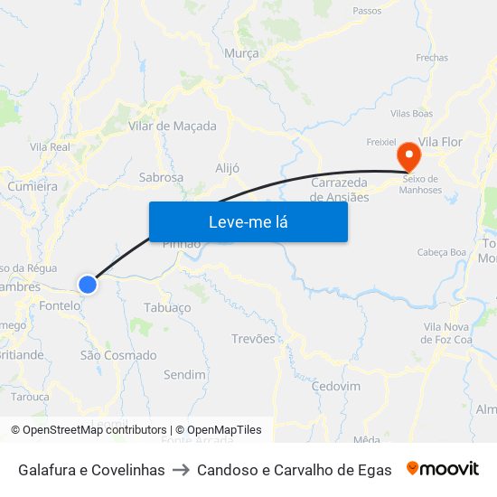Galafura e Covelinhas to Candoso e Carvalho de Egas map