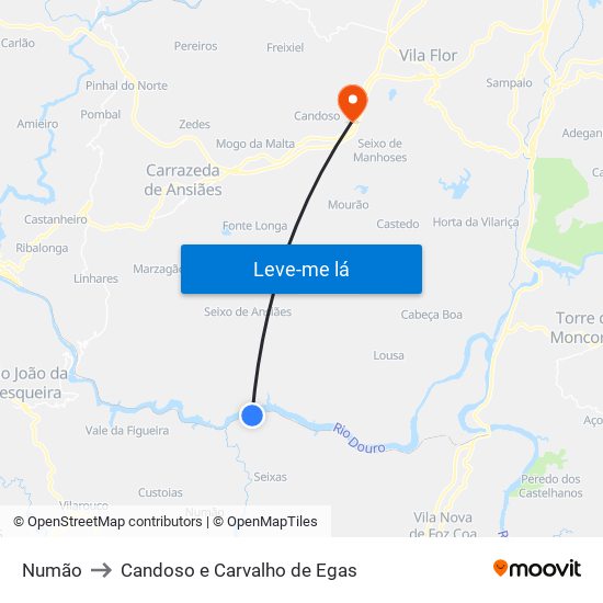 Numão to Candoso e Carvalho de Egas map