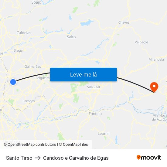 Santo Tirso to Candoso e Carvalho de Egas map