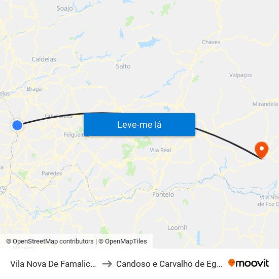 Vila Nova De Famalicão to Candoso e Carvalho de Egas map
