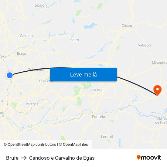Brufe to Candoso e Carvalho de Egas map