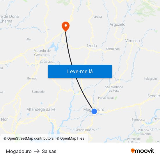 Mogadouro to Salsas map