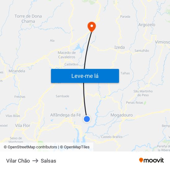 Vilar Chão to Salsas map