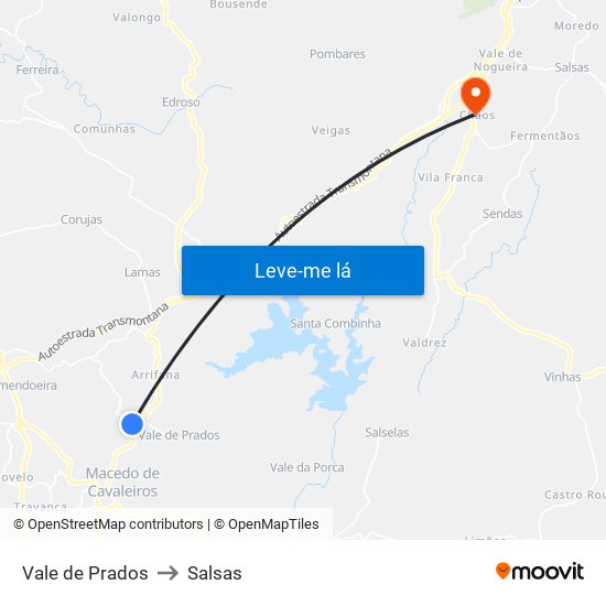 Vale de Prados to Salsas map