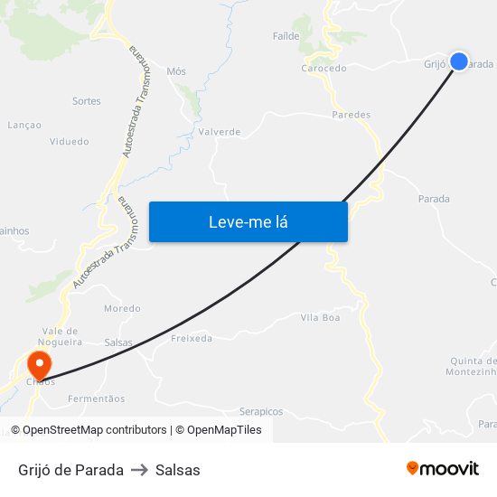 Grijó de Parada to Salsas map