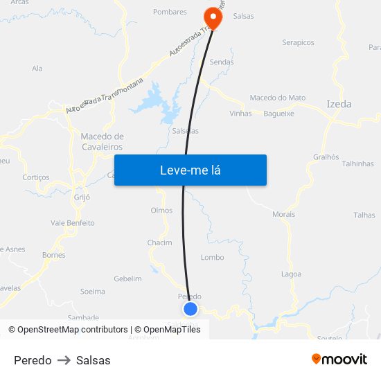 Peredo to Salsas map