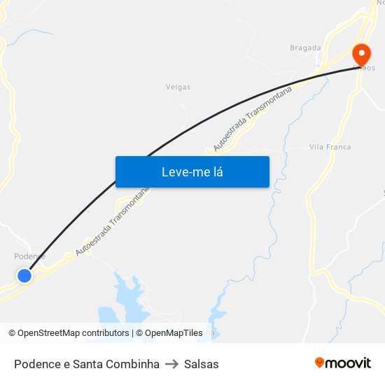Podence e Santa Combinha to Salsas map
