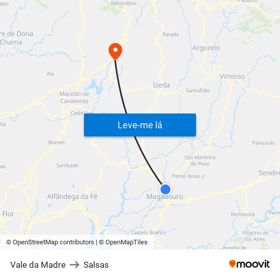 Vale da Madre to Salsas map