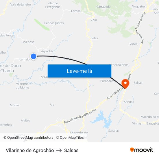 Vilarinho de Agrochão to Salsas map