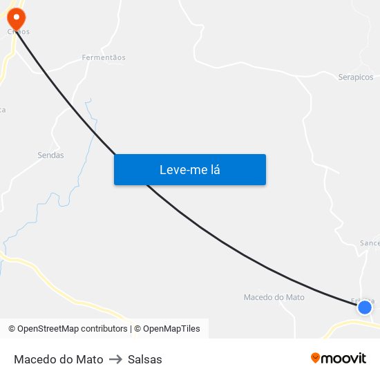 Macedo do Mato to Salsas map