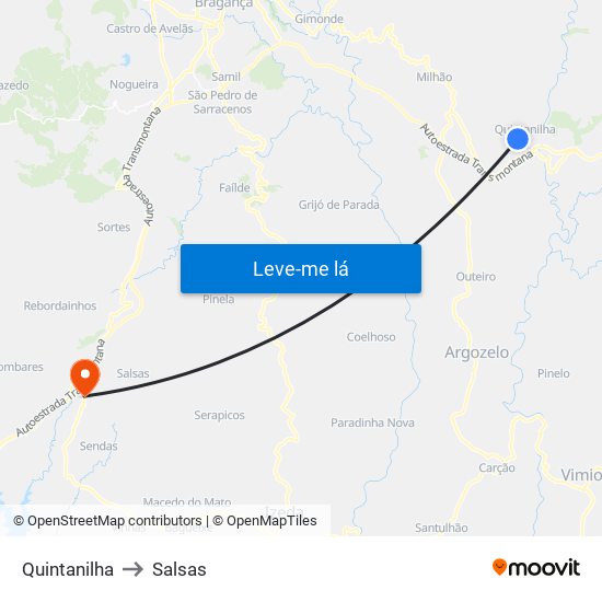 Quintanilha to Salsas map